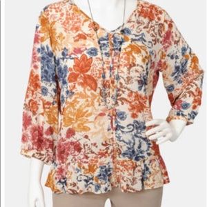 Christopher & Banks Floral Printed Peplum Blouse